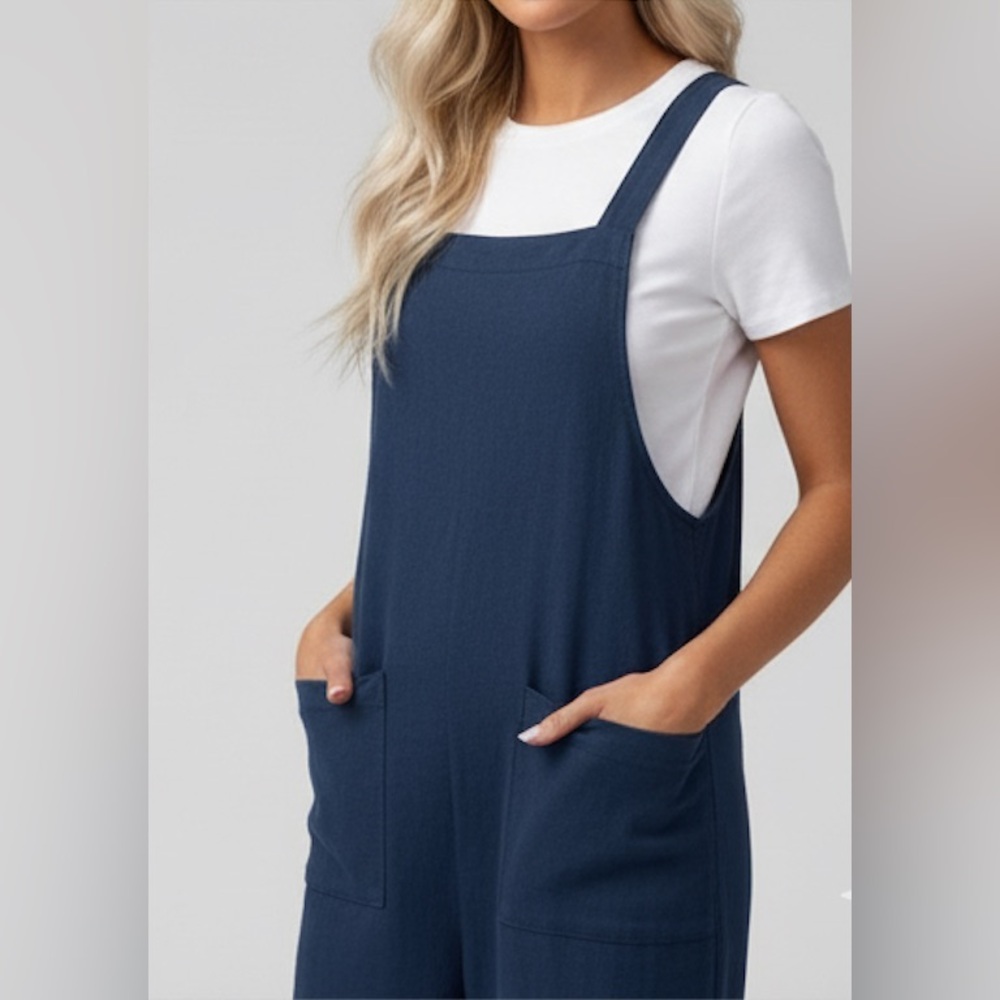 Minimalist Straight Leg Jumpsuit With Pockets Blue - Picture 2 of 5